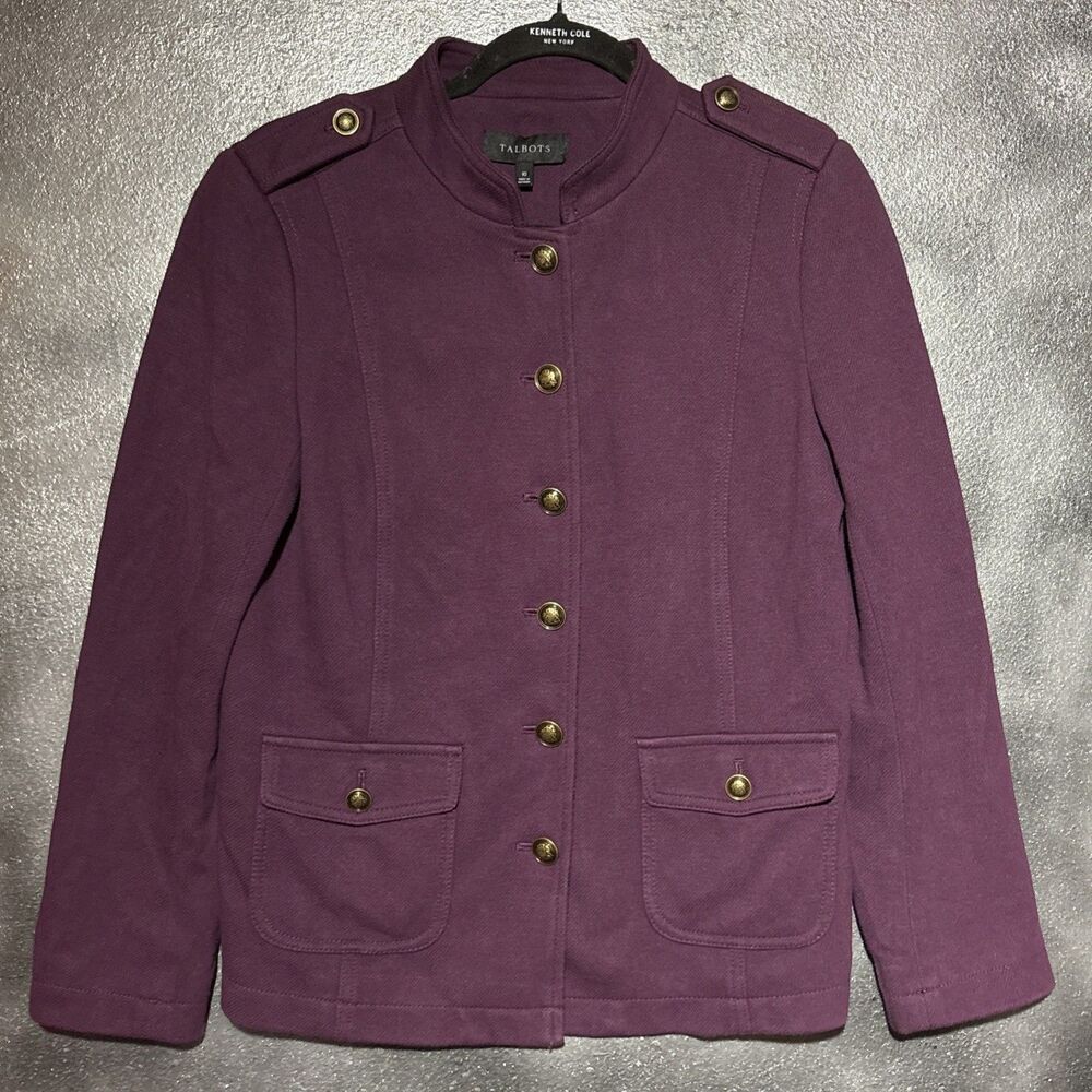 Talbots Cotton Blend Military Style Jacket Purple Large Buttons Women’s 10 Fall